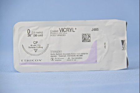 Picture of Suture with Needle Coated Vicryl™ Absorbable Coated Violet Suture Braided Polyglactin 910 Size 0 36 Inch Suture 1-Needle 40 mm Length 1/2 Circle Reverse Cutting NeedleJ485H