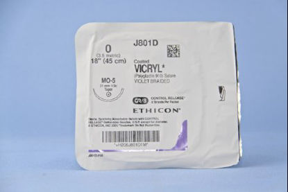 Picture of Suture with Needle Coated Vicryl™ Absorbable Coated Violet Suture Braided Polyglactin 910 Size 0 18 Inch Suture 1-Needle 31 mm Length 1/2 Circle Taper Point NeedleJ801D