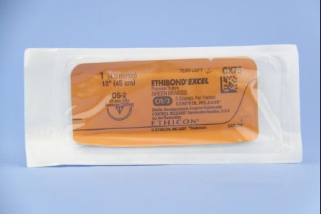 Picture of Suture with Needle Ethibond Nonabsorbable Coated Green Suture Braided Polyester Size 1 18 Inch Suture 1-Needle 17 mm Length 1/2 Circle Reverse Cutting NeedleCX75T