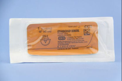 Picture of Suture with Needle Ethibond Nonabsorbable Coated Green Suture Braided Polyester Size 1 18 Inch Suture 1-Needle 17 mm Length 1/2 Circle Reverse Cutting NeedleCX75T