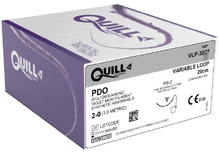 Picture of Suture with Needle Quill™ Knotless Tissue-Closure Device, Monoderm™ Absorbable Coated Violet Suture Barbed Monofilament PDO (Polydioxanone) Size 2 - 0 20 cm Suture 1-Needle 19 mm Length 3/8 Circle Reverse Cutting NeedleVLP-3027