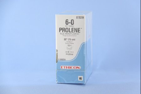 Picture of Suture with Needle Prolene™ Nonabsorbable Uncoated Blue Suture Monofilament Polypropylene Suture Size 6 - 0 30 Inch Suture Double-Armed 13 mm Length 3/8 Circle Taper Cut Needle8707H