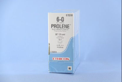 Picture of Suture with Needle Prolene™ Nonabsorbable Uncoated Blue Suture Monofilament Polypropylene Suture Size 6 - 0 30 Inch Suture Double-Armed 13 mm Length 3/8 Circle Taper Cut Needle8707H