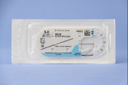 Picture of Suture with Needle Perma-Hand™ Nonabsorbable Coated Black Suture Braided Silk Size 3 - 0 30 Inch Suture 1-Needle 45 mm Length Straight Taper Point NeedleK852H