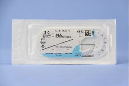 Picture of Suture with Needle Perma-Hand™ Nonabsorbable Coated Black Suture Braided Silk Size 3 - 0 30 Inch Suture 1-Needle 45 mm Length Straight Taper Point NeedleK852H