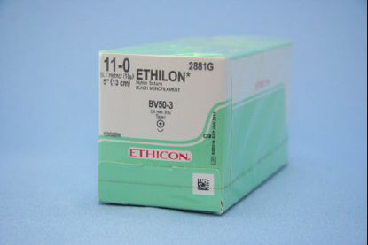 Picture of Suture with Needle Ethilon™ Nonabsorbable Uncoated Black Suture Monofilament Nylon Size 11 - 0 5 Inch Suture 1-Needle 4.1 mm Length 3/8 Circle Taper Point Needle2881G