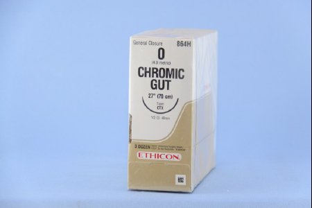 Picture of Suture with Needle Absorbable Uncoated Undyed Suture Chromic Gut Size 0 27 Inch Suture 1-Needle 48 mm Length 1/2 Circle Taper Point Needle864H