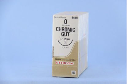 Picture of Suture with Needle Absorbable Uncoated Undyed Suture Chromic Gut Size 0 27 Inch Suture 1-Needle 48 mm Length 1/2 Circle Taper Point Needle864H