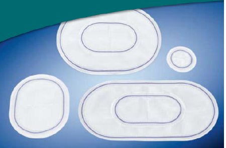 Picture of Hernia Repair Mesh Ventrio™ with SorbaFlex™ Memory Technology Partially Absorbable Double Layer Polypropylene Monofilament / ePTFE Barrier 3-1/10 X 4-7/10 Inch Small Oval with ePTFE Style White0010211