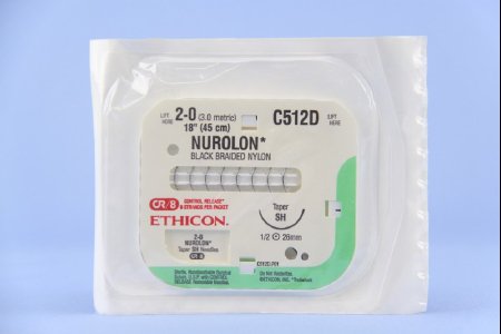 Picture of Suture with Needle Nurolon™ Nonabsorbable Coated Black Suture Braided Nylon Size 2 - 0 18 Inch Suture 1-Needle 26 mm Length 1/2 Circle Taper Point NeedleC512D