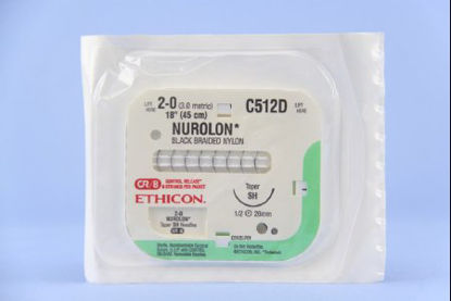 Picture of Suture with Needle Nurolon™ Nonabsorbable Coated Black Suture Braided Nylon Size 2 - 0 18 Inch Suture 1-Needle 26 mm Length 1/2 Circle Taper Point NeedleC512D
