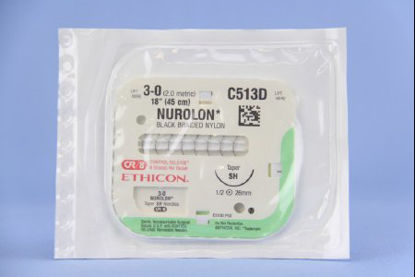 Picture of Suture with Needle Nurolon™ Nonabsorbable Coated Black Suture Braided Nylon Size 3 - 0 18 Inch Suture 1-Needle 26 mm Length 1/2 Circle Taper Point NeedleC513D
