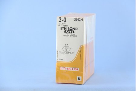 Picture of Suture with Needle Ethibond Nonabsorbable Coated Green Suture Braided Polyester Size 3 - 0 30 Inch Suture 1-Needle 26 mm Length 1/2 Circle Taper Cut NeedleX963H