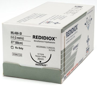 Picture of Suture with Needle Reli® Absorbable Uncoated Violet Suture Monofilament Polydioxanone Size 2 - 0 27 Inch Suture 1-Needle 13 mm Length 1/2 Circle Reverse Cutting NeedleML466-SI