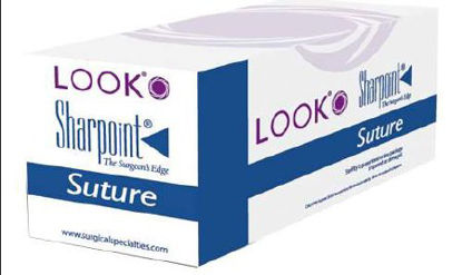 Picture of Suture with Needle Surgical Specialties™ Nonabsorbable Uncoated Black Suture Monofilament Nylon Size 10 - 0 12 Inch Suture Double-Armed 4.88 mm Length Bi-Curve Side Cutting Lancet NeedleA2525N