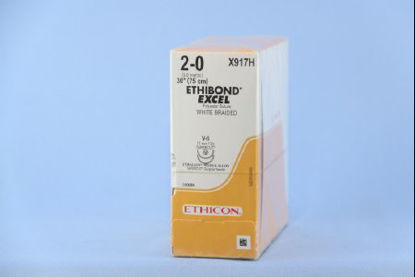 Picture of Suture with Needle Ethibond Nonabsorbable Coated White Suture Braided Polyester Size 2 - 0 30 Inch Suture Double-Armed 17 mm Length 1/2 Circle Taper Cut NeedleX917H