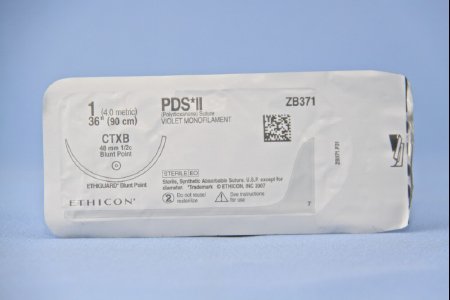 Picture of Suture with Needle PDS™ II Absorbable Uncoated Violet Suture Monofilament Polydioxanone Size 1 36 Inch Suture 1-Needle 48 mm Length 1/2 Circle Blunt Point NeedleZB371