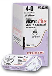 Picture of Suture with Needle Coated Vicryl™ Plus Absorbable Coated Violet Suture Braided Polyglactin 910 Size 0 27 Inch Suture 1-Needle 36 mm Length 1/2 Circle Reverse Cutting NeedleVCP467H