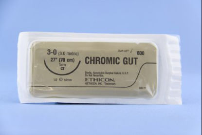 Picture of Suture with Needle Absorbable Uncoated Undyed Suture Chromic Gut Size 3 - 0 27 Inch Suture 1-Needle 40 mm Length 1/2 Circle Taper Point Needle800H