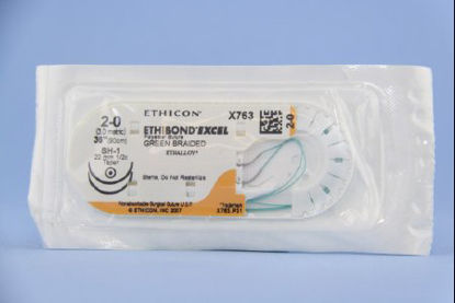 Picture of Suture with Needle Ethibond Nonabsorbable Coated Green Suture Braided Polyester Size 2 - 0 36 Inch Suture Double-Armed 22 mm Length 1/2 Circle Taper Point NeedleX763H