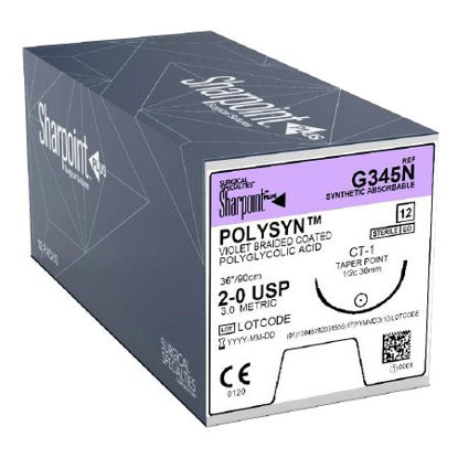 Picture of Suture with Needle PolySyn™ Absorbable Coated Violet Suture Braided Polyglycolic Acid Suture Size 2 - 0 36 Inch Suture 1-Needle 36 mm Length 1/2 Circle Taper Point NeedleG345N