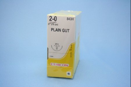 Picture of Suture with Needle Absorbable Uncoated Undyed Suture Plain Gut Size 2 - 0 27 Inch Suture 1-Needle 36 mm Length 1/2 Circle Taper Point Needle843H