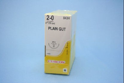 Picture of Suture with Needle Absorbable Uncoated Undyed Suture Plain Gut Size 2 - 0 27 Inch Suture 1-Needle 36 mm Length 1/2 Circle Taper Point Needle843H