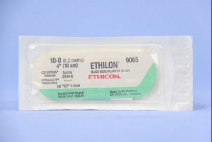 Picture of Suture with Needle Ethilon™ Nonabsorbable Uncoated Black Suture Monofilament Nylon Size 10 - 0 4 Inch Suture 1-Needle 5.5 mm Length 1/8 Circle Spatula Needle9065G