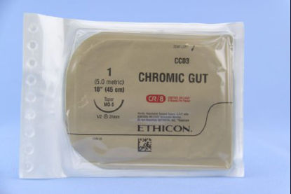 Picture of Suture with Needle Absorbable Uncoated Undyed Suture Chromic Gut Size 1 18 Inch Suture 1-Needle 31 mm Length 1/2 Circle Taper Point NeedleCC03G