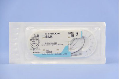Picture of Suture with Needle Perma-Hand™ Nonabsorbable Coated Black Suture Braided Silk Size 3 - 0 24 Inch Suture Double-Armed 17 mm Length 1/2 Circle Taper Point NeedleK572H