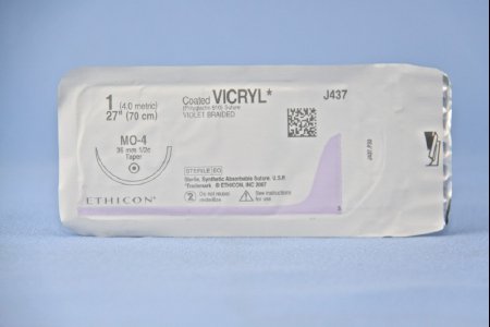 Picture of Suture with Needle Coated Vicryl™ Absorbable Coated Violet Suture Braided Polyglactin 910 Size 1 27 Inch Suture 1-Needle 36.4 mm Length 1/2 Circle Taper Point NeedleJ437H