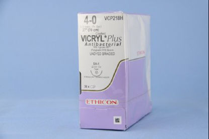 Picture of Antibacterial Suture with Needle Coated Vicryl™ Plus Absorbable Coated Undyed Suture Braided Polyglactin 910 with Irgacare MP Antibacterial Suture Size 4 - 0 27 Inch Suture 1-Needle 22 mm Length 1/2 Circle Taper Point NeedleVCP218H