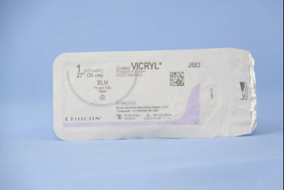 Picture of Suture with Needle Coated Vicryl™ Absorbable Coated Violet Suture Braided Polyglactin 910 Size 1 27 Inch Suture 1-Needle 70 mm Length 1/2 Circle Taper Point NeedleJ583G