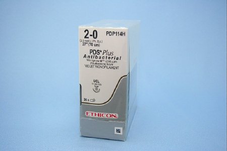 Picture of Antibacterial Suture with Needle PDS Plus™ Absorbable Uncoated Violet Suture Monofilament Polydioxanone with Irgacare MP Antibacterial Suture Size 2 - 0 27 Inch Suture 1-Needle 14 mm Length 1/2 Circle Taper Point NeedlePDP114H