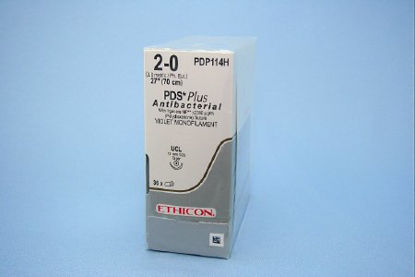 Picture of Antibacterial Suture with Needle PDS Plus™ Absorbable Uncoated Violet Suture Monofilament Polydioxanone with Irgacare MP Antibacterial Suture Size 2 - 0 27 Inch Suture 1-Needle 14 mm Length 1/2 Circle Taper Point NeedlePDP114H