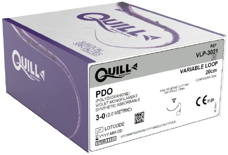 Picture of Suture with Needle Quill™ Knotless Tissue-Closure Device, Monoderm™ Absorbable Uncoated Violet Suture Barbed Monofilament PDO (Polydioxanone) Size 3 - 0 20 cm Suture 1-Needle 13 mm Length 3/8 Circle Reverse Cutting NeedleVLP-3021
