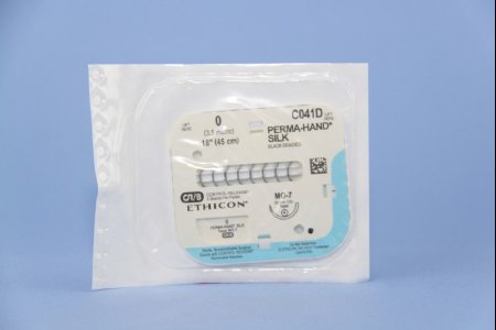 Picture of Suture with Needle Perma-Hand™ Nonabsorbable Coated Black Suture Braided Silk Size 0 18 Inch Suture 1-Needle 22 mm Length 1/2 Circle Taper Point NeedleC041D