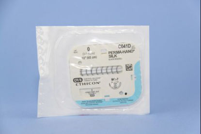 Picture of Suture with Needle Perma-Hand™ Nonabsorbable Coated Black Suture Braided Silk Size 0 18 Inch Suture 1-Needle 22 mm Length 1/2 Circle Taper Point NeedleC041D