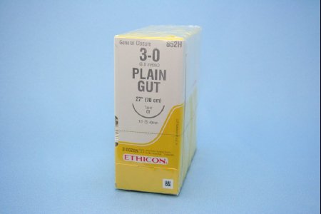 Picture of Suture with Needle Absorbable Uncoated Undyed Suture Plain Gut Size 3 - 0 27 Inch Suture 1-Needle 40 mm Length 1/2 Circle Taper Point Needle852H