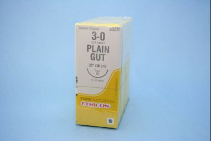 Picture of Suture with Needle Absorbable Uncoated Undyed Suture Plain Gut Size 3 - 0 27 Inch Suture 1-Needle 40 mm Length 1/2 Circle Taper Point Needle852H