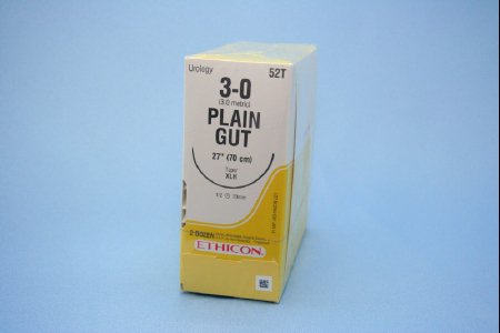 Picture of Suture with Needle Absorbable Uncoated Undyed Suture Plain Gut Size 3 - 0 27 Inch Suture 1-Needle 70 mm Length 1/2 Circle Taper Point Needle52T