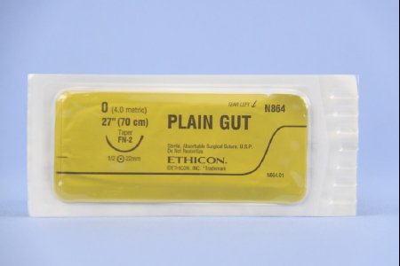 Picture of Suture with Needle Absorbable Uncoated Undyed Suture Plain Gut Size 0 27 Inch Suture 1-Needle 22 mm Length 1/2 Circle Taper Point NeedleN864H