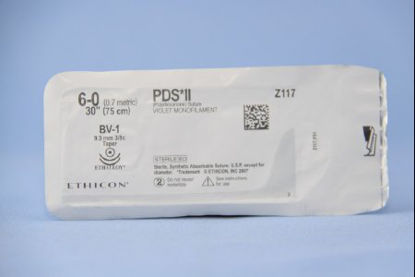 Picture of Suture with Needle PDS™ II Absorbable Uncoated Violet Suture Monofilament Polydioxanone Size 6 - 0 30 Inch Suture Double-Armed 9.3 mm Length 3/8 Circle Taper Point NeedleZ117H