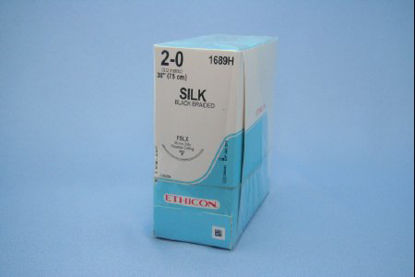 Picture of Suture with Needle Perma-Hand™ Nonabsorbable Coated Black Suture Braided Silk Size 2 - 0 30 Inch Suture 1-Needle 36 mm Length 3/8 Circle Reverse Cutting Needle1689H