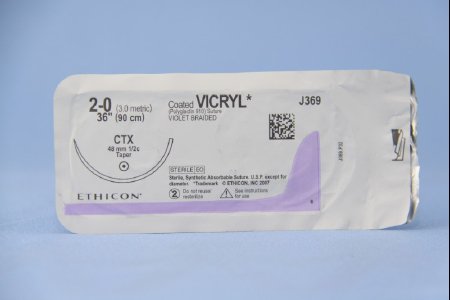 Picture of Suture with Needle Coated Vicryl™ Absorbable Coated Violet Suture Braided Polyglactin 910 Size 2 - 0 36 Inch Suture 1-Needle 48 mm Length 1/2 Circle Taper Point NeedleJ369H