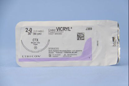Picture of Suture with Needle Coated Vicryl™ Absorbable Coated Violet Suture Braided Polyglactin 910 Size 2 - 0 36 Inch Suture 1-Needle 48 mm Length 1/2 Circle Taper Point NeedleJ369H