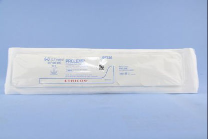 Picture of Suture with Needle Prolene™ Nonabsorbable Uncoated Blue Suture Monofilament Polypropylene Suture Size 6 - 0 24 Inch Suture Double-Armed 12 mm Length 3/8 Circle Taper Point NeedleM8726