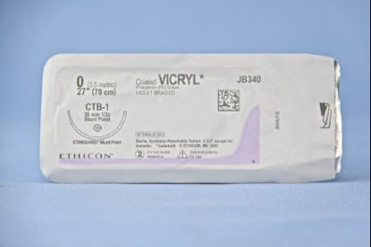 Picture of Suture with Needle Coated Vicryl™ Absorbable Coated Violet Suture Braided Polyglactin 910 Size 0 27 Inch Suture 1-Needle 36.4 mm Length 1/2 Circle Blunt Point NeedleJB340