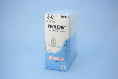Picture of Suture with Needle Prolene™ Nonabsorbable Uncoated Blue Suture Monofilament Polypropylene Suture Size 3 - 0 36 Inch Suture Double-Armed 17 mm Length 1/2 Circle Taper Cut Needle8936H