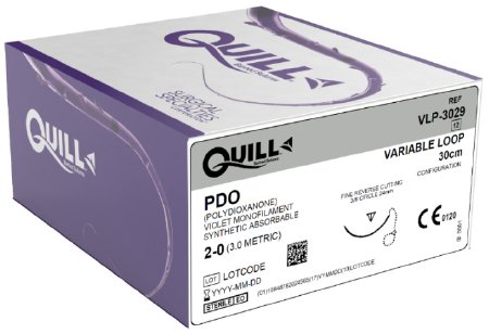 Picture of Suture with Needle Quill™ Knotless Tissue-Closure Device, Monoderm™ Absorbable Uncoated Violet Suture Barbed Monofilament PDO (Polydioxanone) Size 2 - 0 30 cm Suture 1-Needle 24 mm Length 3/8 Circle Reverse Cutting NeedleVLP-3029